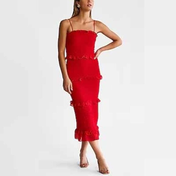 Express Dresses & Skirts - NWT Express Sleeveless Smocked Ruffle Maxi Dress size M
